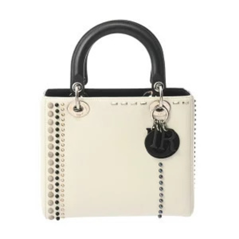 Christian Dior LADY White Calfskin Rhinestone Handbag